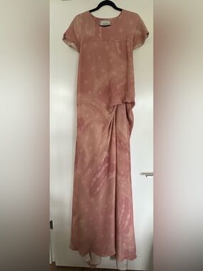 100% Silk Teatum Jones Gown Sz8 Made in England Dusty Pink Dress Lined Maxi